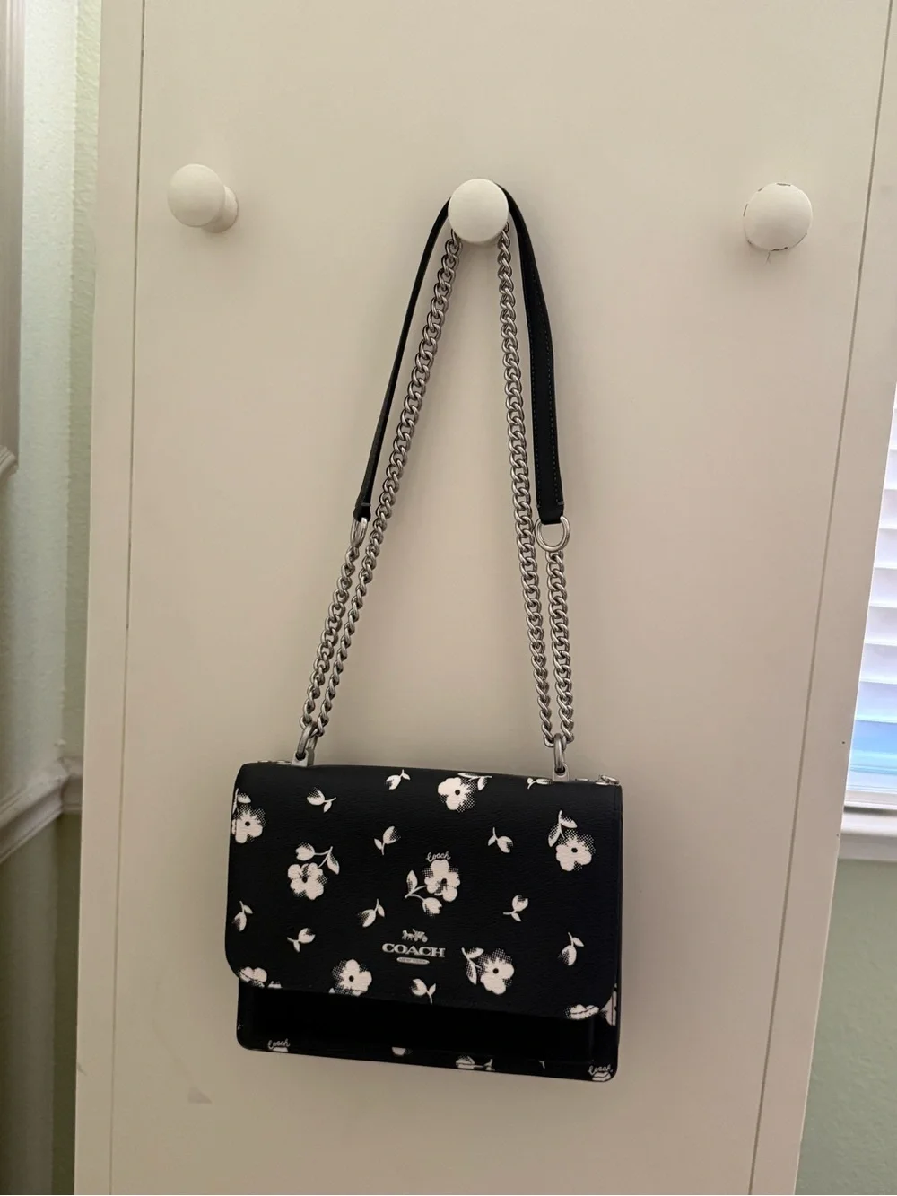 Coach Black Floral Chain Shoulder Bag